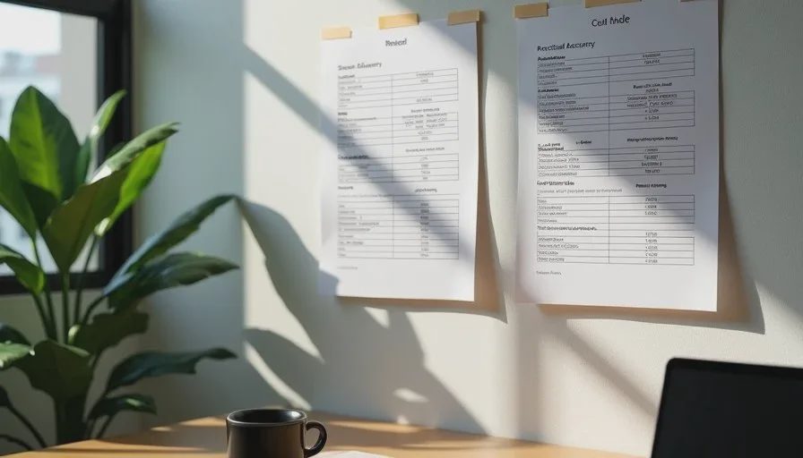 Wall-mounted printed charts showing separate speed, cost, and accuracy orderings from a three-model test