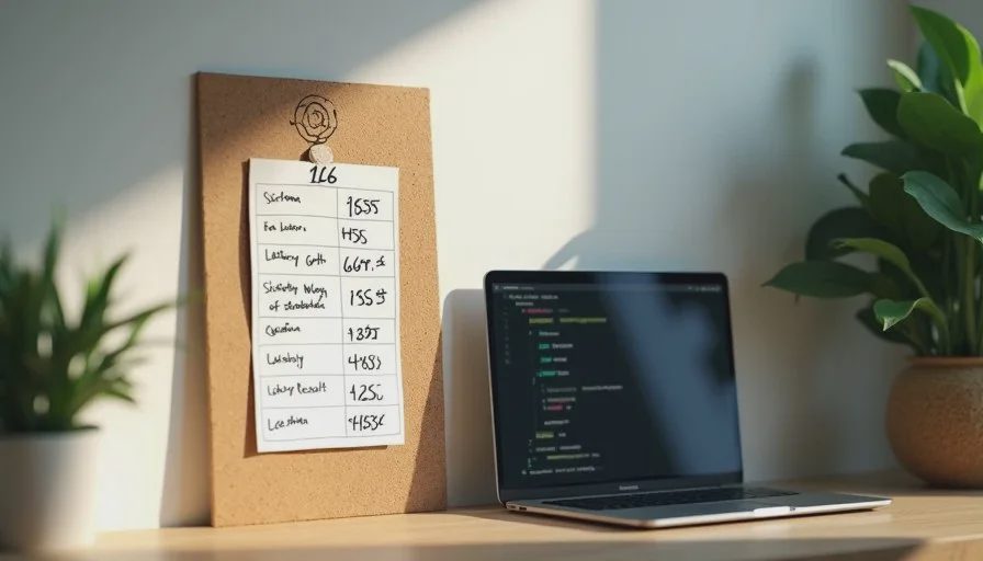 Simple hand-drawn distribution sketch of ten latency results pinned next to a laptop showing the corresponding data points