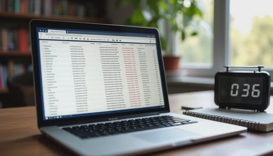 Laptop screen displaying a clean run log with timestamps, first-token times, and completion durations for repeated baseline tests